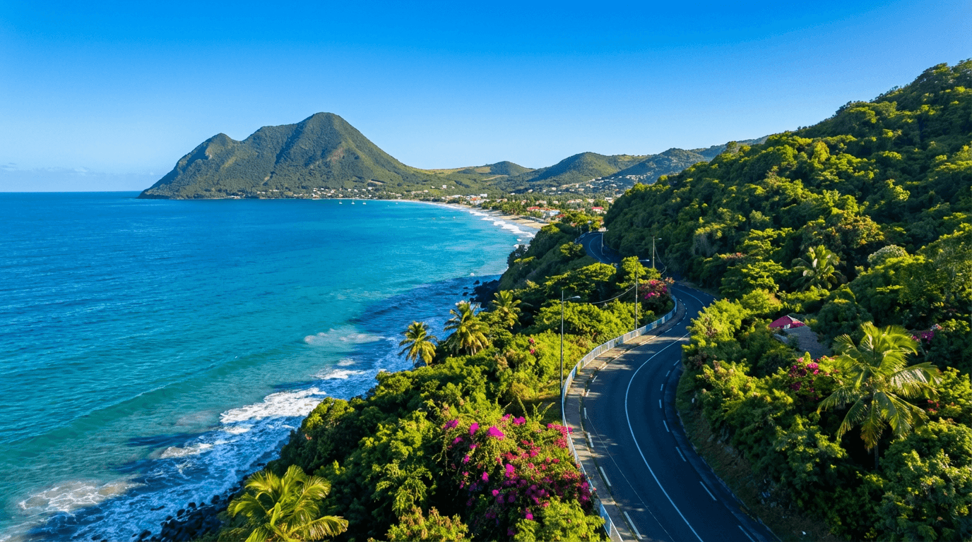 Scooter électrique sur une route côtière de Martinique