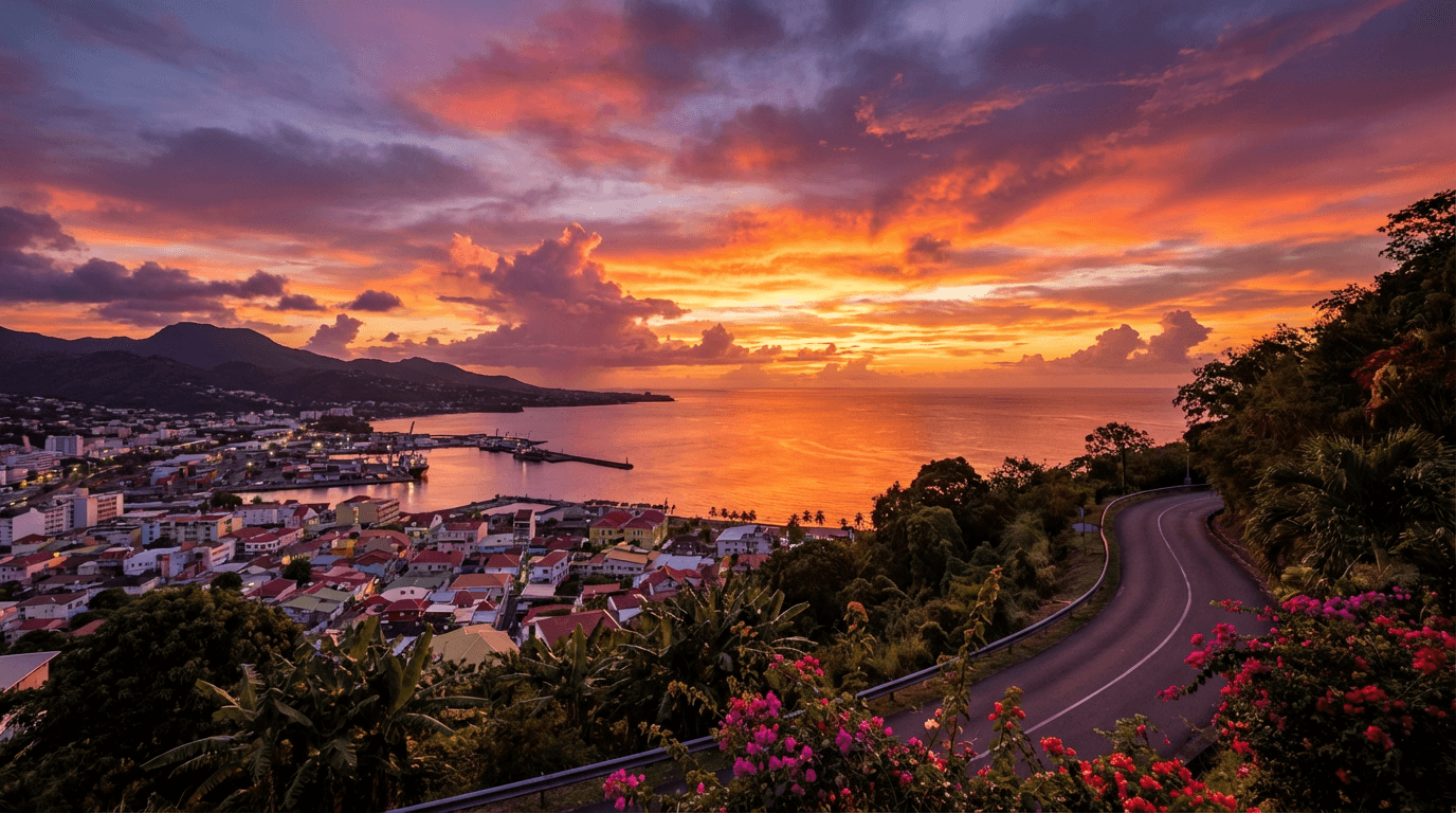 Vue panoramique de la baie de Fort-de-France au coucher du soleil